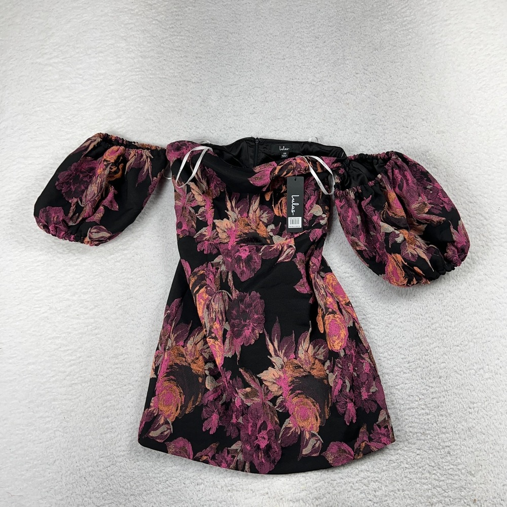 NWT Lulus Head Turnin' Black Floral Print Off-The-Shoulder Bodycon Dress XS